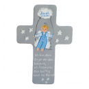 Schutzengel Kreuz "Lucas auf Wolkenschaukel" grau-hellblau